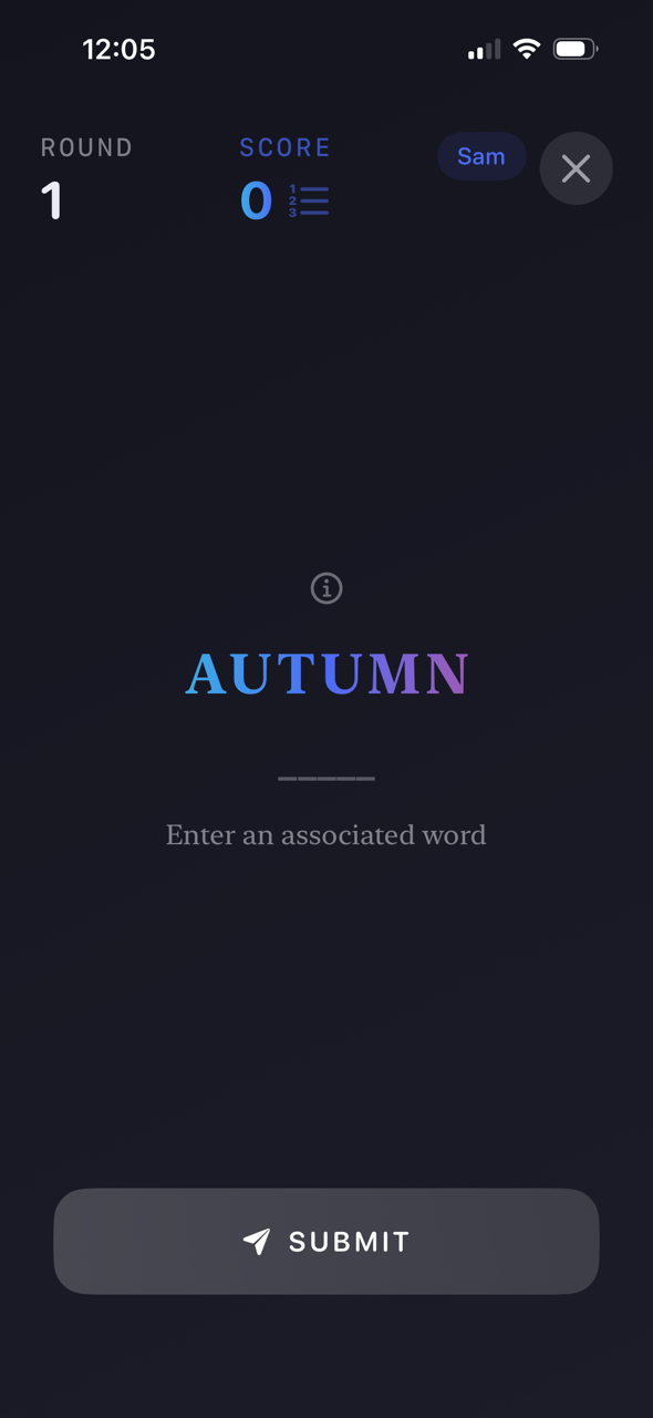 ThinkAlike Association gameplay screen