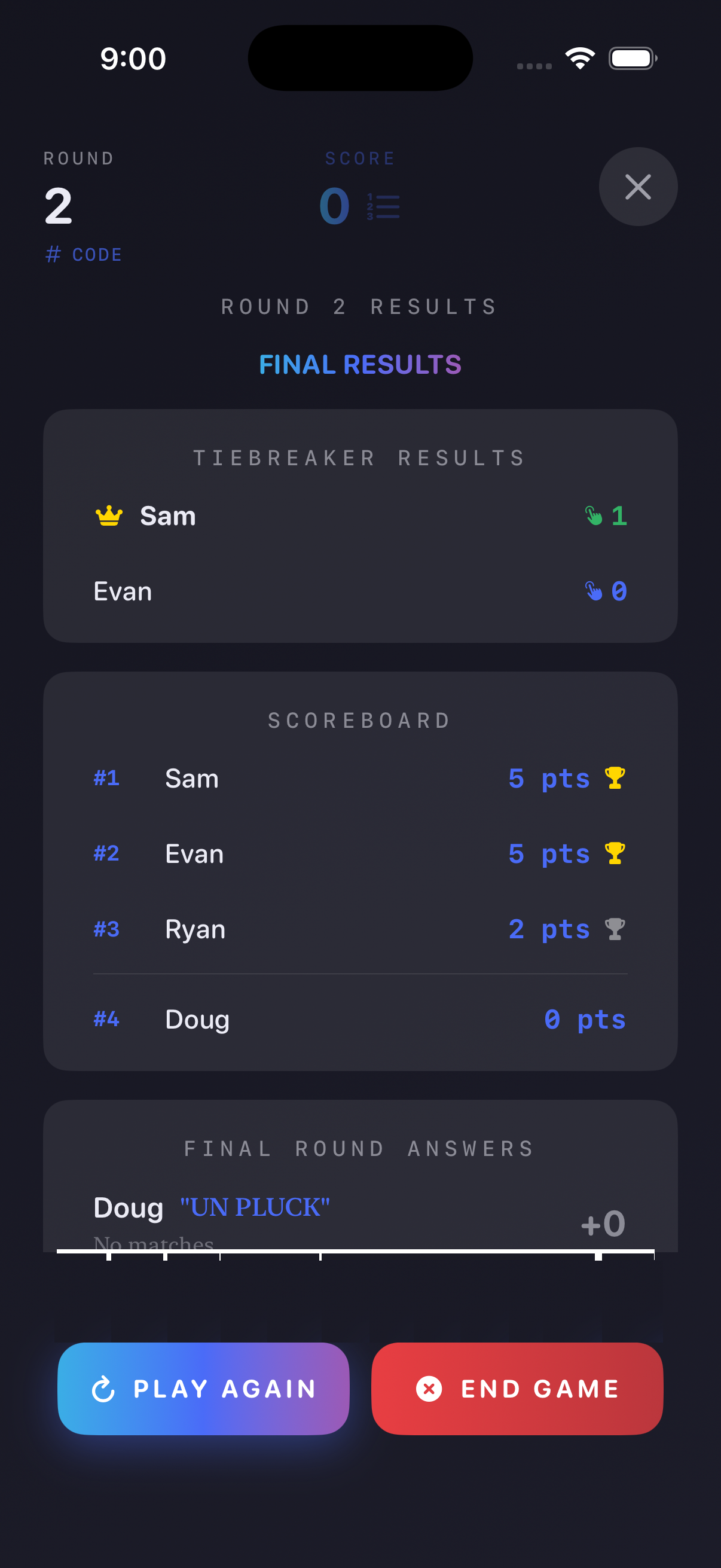 ThinkAlike Deck gameplay screen